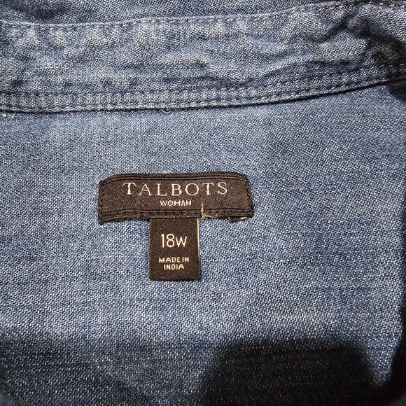 Talbots Woman Chambray Vest Pockets Blue Denim Look Size 18W - Picture 5 of 6